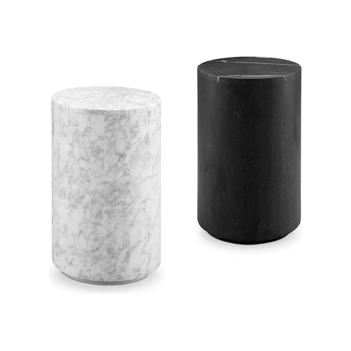 Carrara Marble Drum Pedestal Side Table-France & Son-FVT045MWHT-Side Tables-2-France and Son