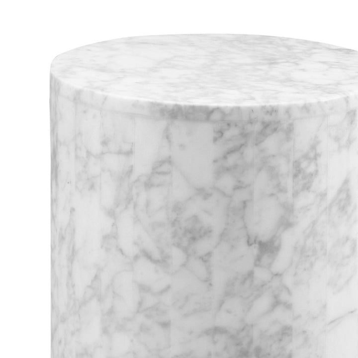 Rental Carrara Marble Drum Pedestal Side Table 20.5 x 12 Dia - Rental Price/Week