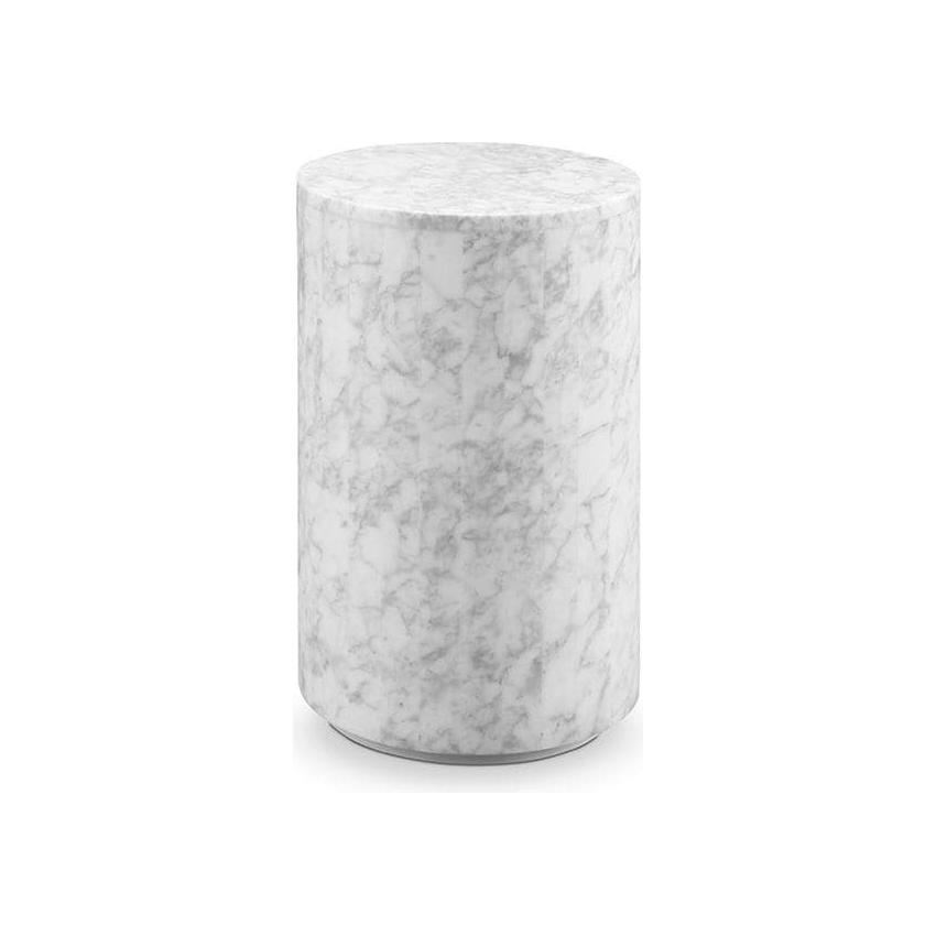 Carrara Marble Drum Pedestal Side Table-France & Son-FVT045MWHT-Side Tables-1-France and Son