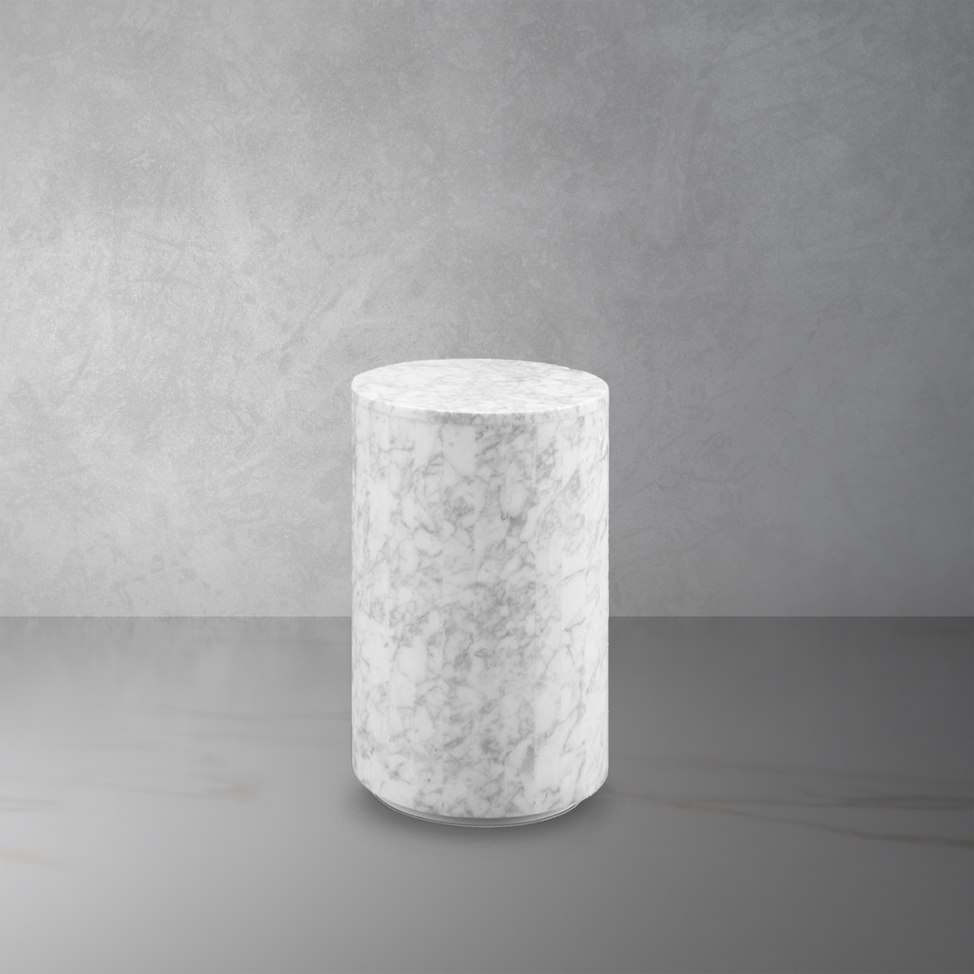 Marble Drum Pedestal Side Table - 28"-France & Son-FVT046MWHT-Side TablesWhite-1-France and Son