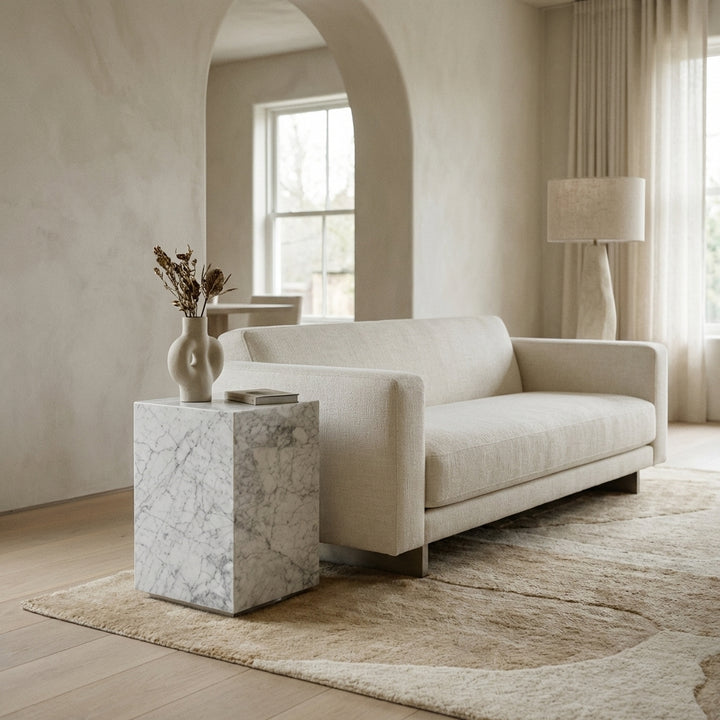 Carrara Marble Monolith Pedestal Side Table - Square