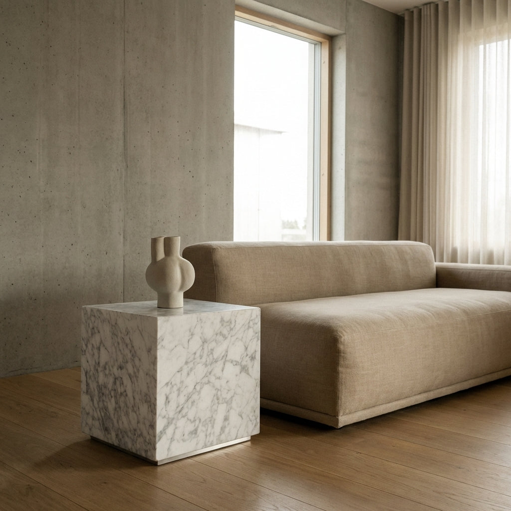 Carrara Marble Monolith 16" Cube Side Table - Square