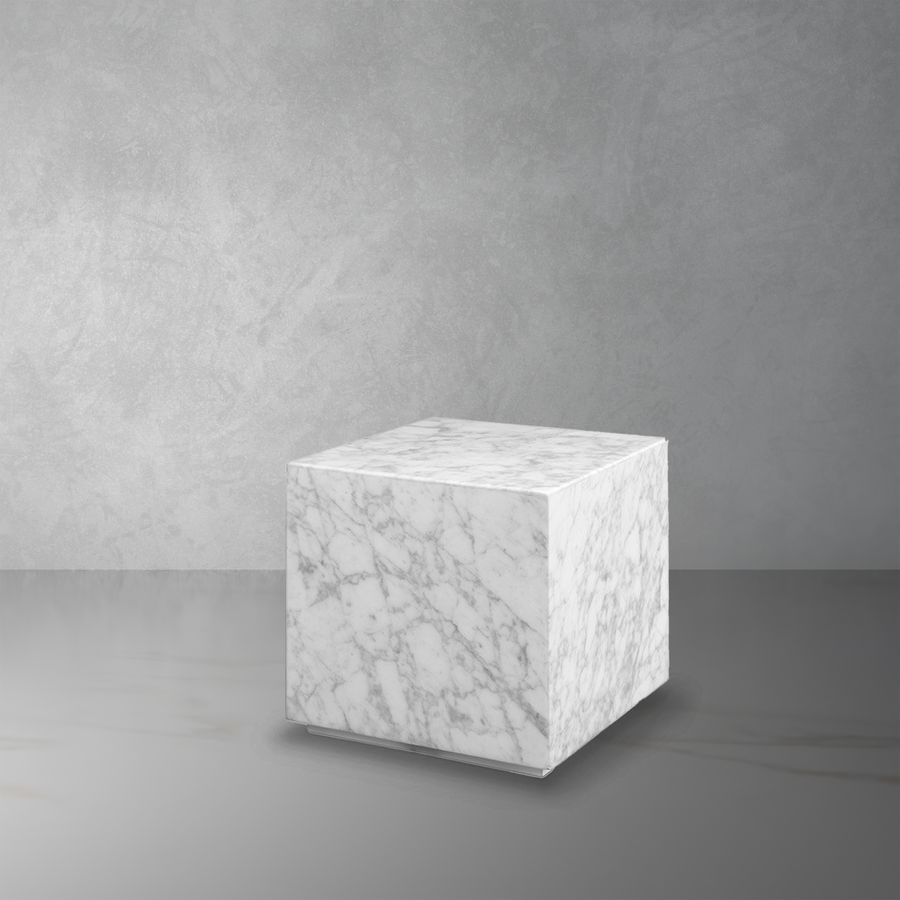 Carrara Marble Cube Side Table - Square-France & Son-FVT052MWHT-Side Tables-1-France and Son