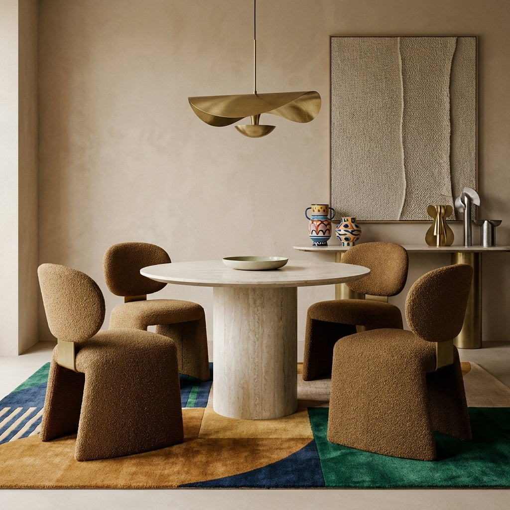 Bridie Round Travertine Pedestal Dining Table