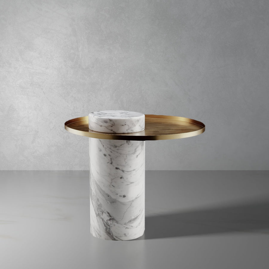 Modern Carrara Marble Hula Side Table-France & Son-FVT611GOLDWHT-Side Tables-1-France and Son