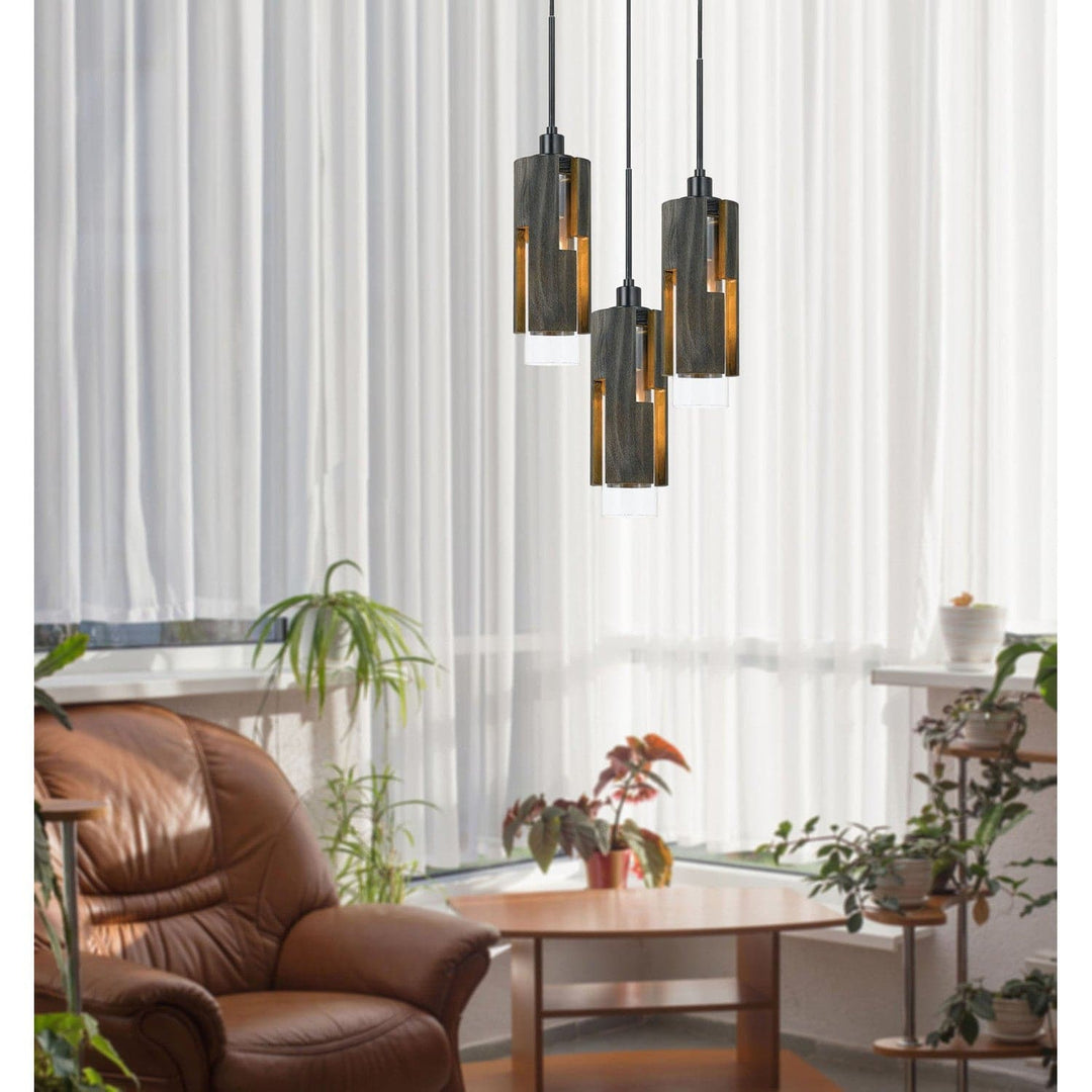 60W X 3 Reggio Wood Pendant Glass Fixture (Edison Bulbs Not included)-Cal Lighting-CAL-FX-3641-3-Pendants-3-France and Son