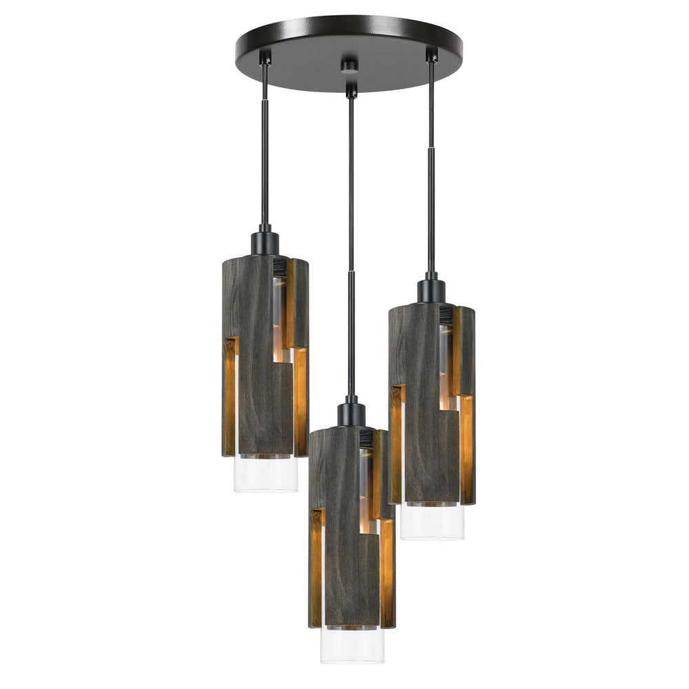 60W X 3 Reggio Wood Pendant Glass Fixture (Edison Bulbs Not included)-Cal Lighting-CAL-FX-3641-3-Pendants-2-France and Son