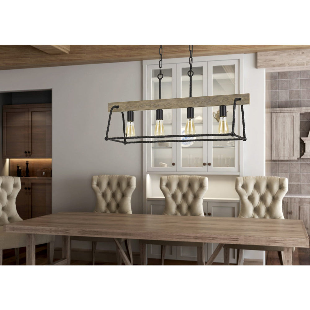 Lockport Hang Forged Metal/Wood Island Chandelier (Edison Bulbs Not included)-Cal Lighting-CAL-FX-3712-4-Pendants-2-France and Son