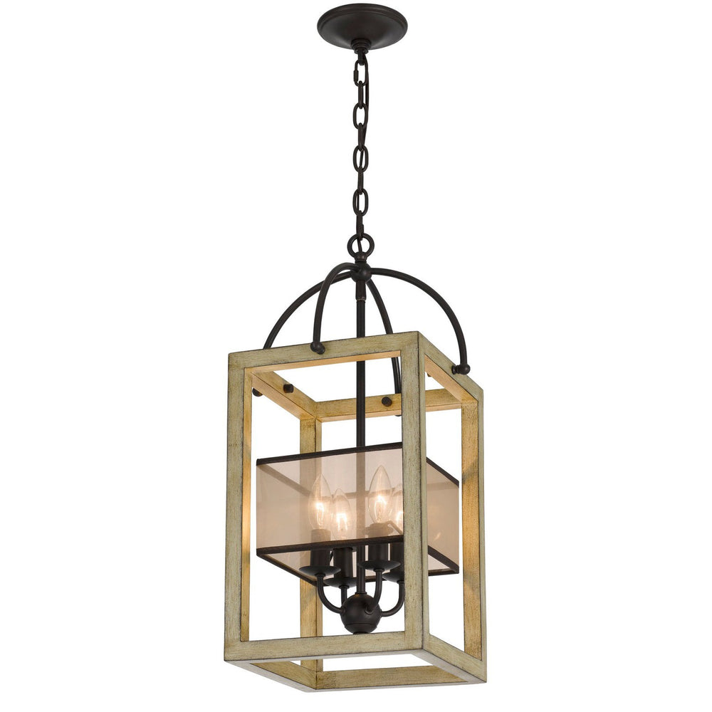 Palencia rubber wood chandelier with organza shade-Cal Lighting-CAL-FX-3781-4-Pendants-2-France and Son