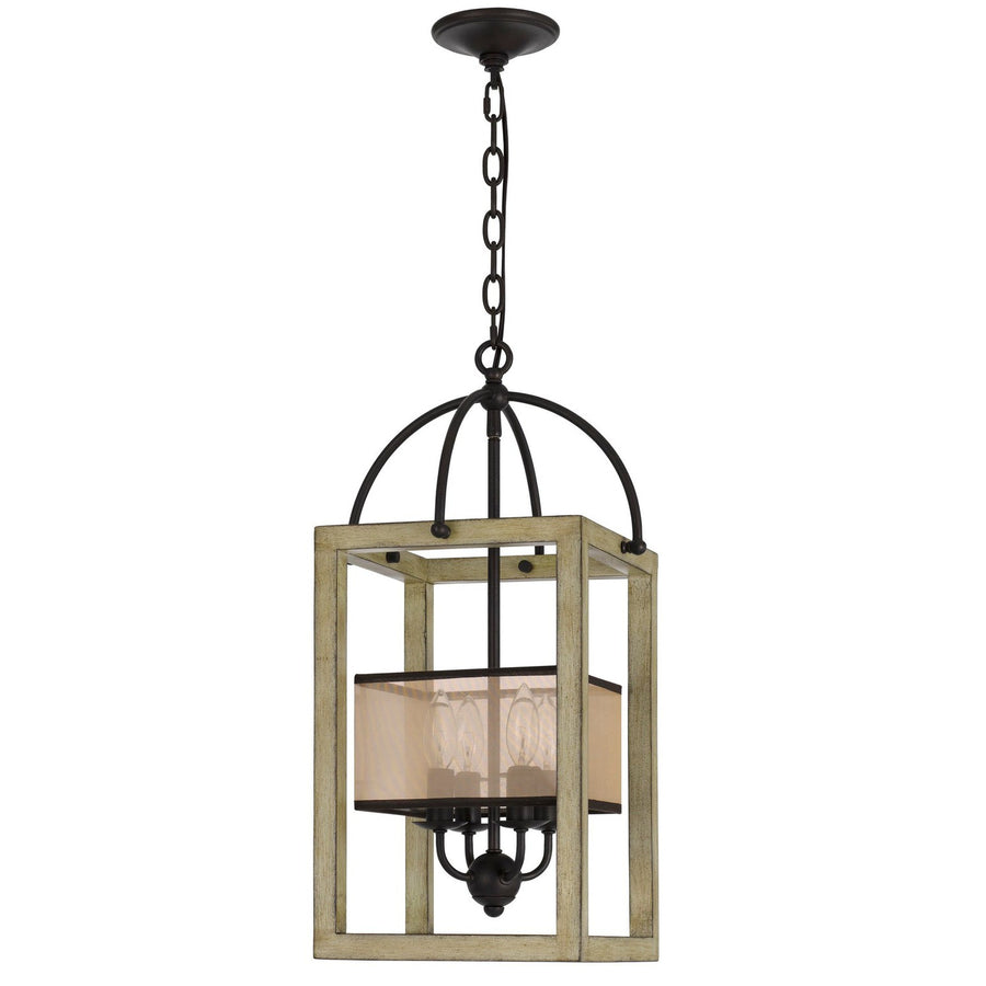 Palencia rubber wood chandelier with organza shade-Cal Lighting-CAL-FX-3781-4-Pendants-1-France and Son