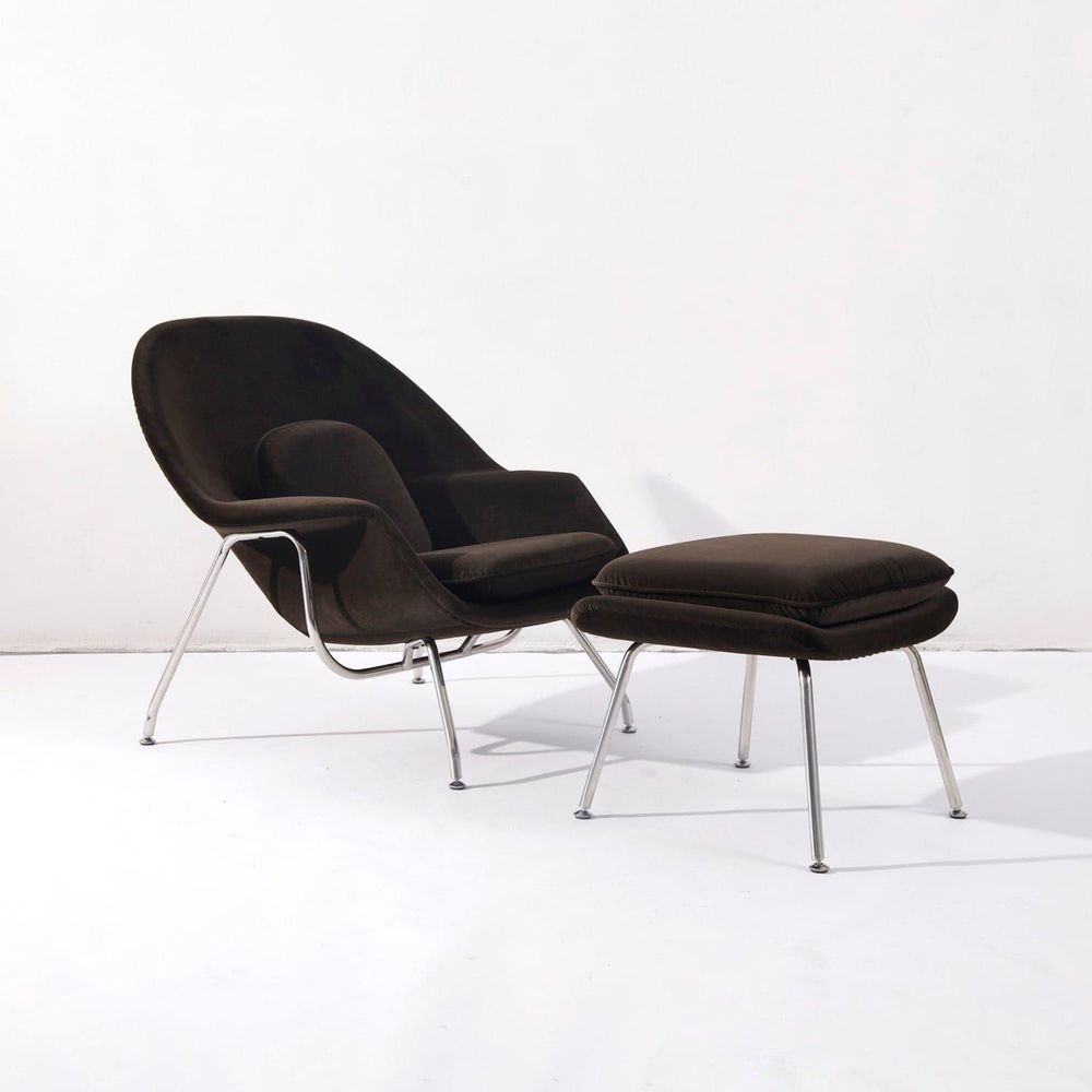 Womb Chair and Ottoman - Beige Velvet-France & Son-FYC0781BGE-Lounge ChairsOff White-6-France and Son