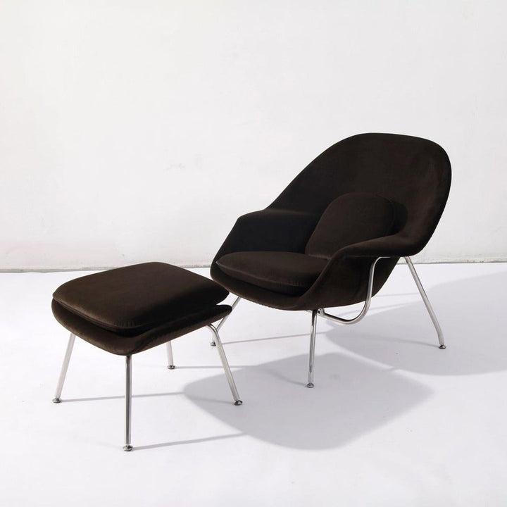 Womb Chair and Ottoman - Beige Velvet-France & Son-FYC0781DGREY-Lounge ChairsDark Brown / Grey-5-France and Son