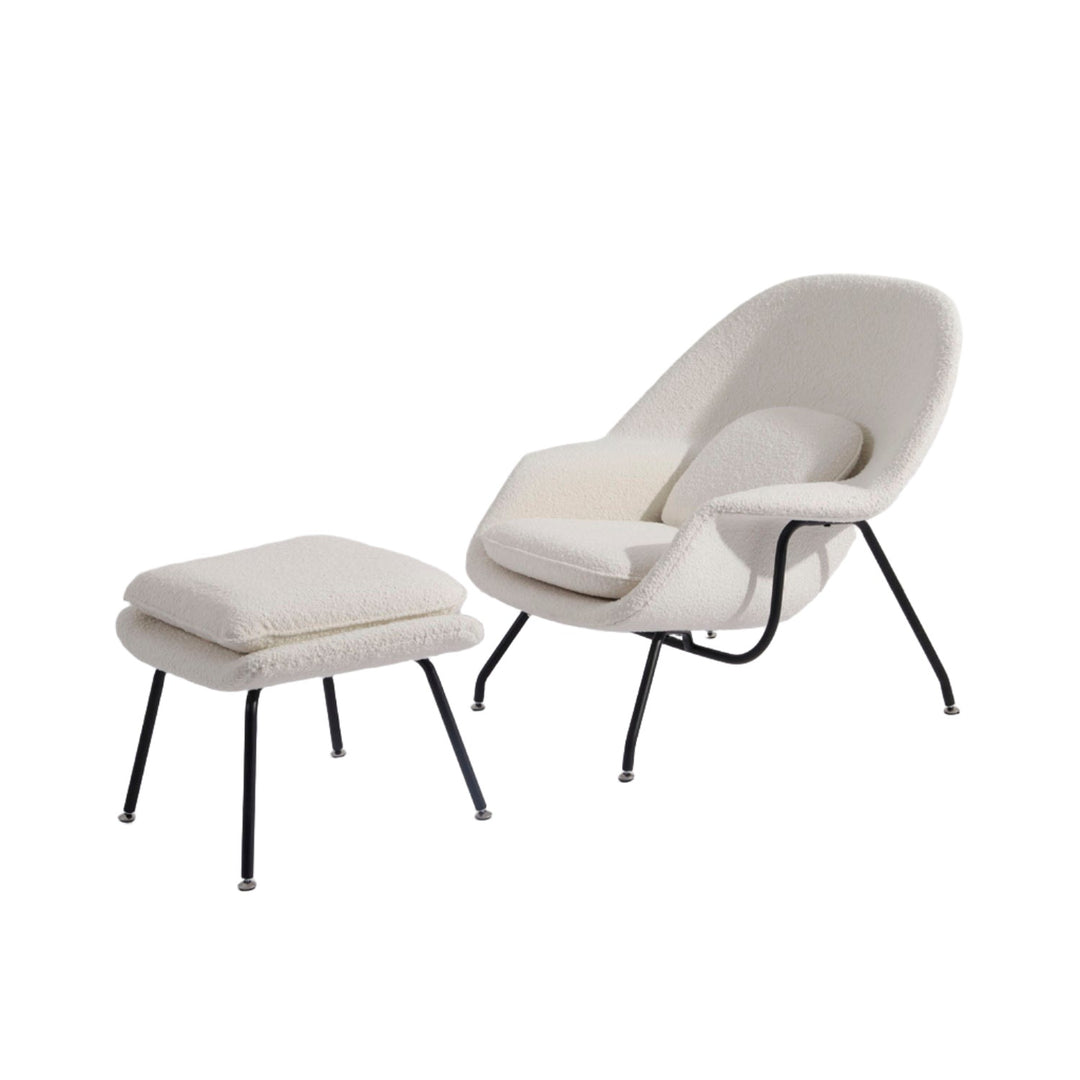 Womb Chair and Ottoman-France & Son-FYC0781OWHT-Lounge ChairsOff White Boucle / Black Frame-9-France and Son