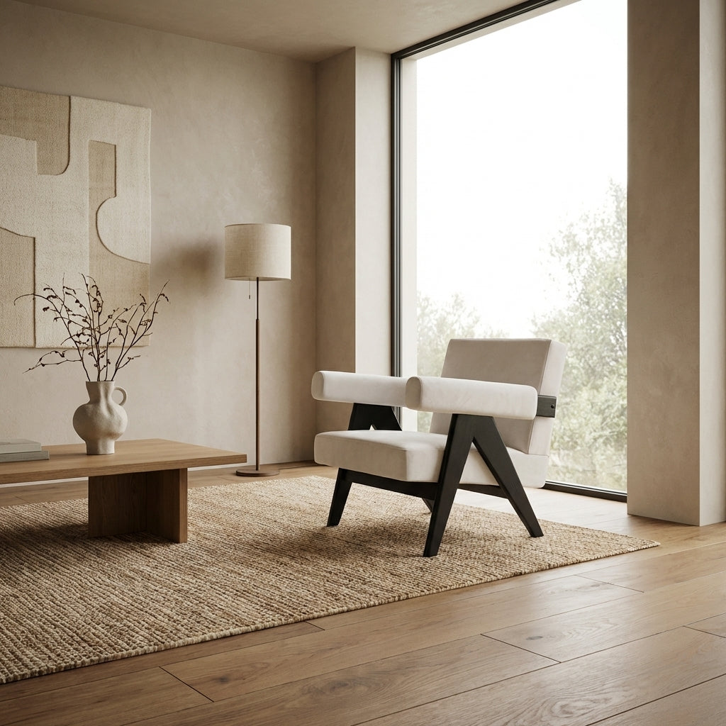 Jeanneret Upholstered Lounge Chair - Black / Beige