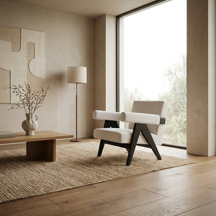 Jeanneret Upholstered Lounge Chair - Black / Beige