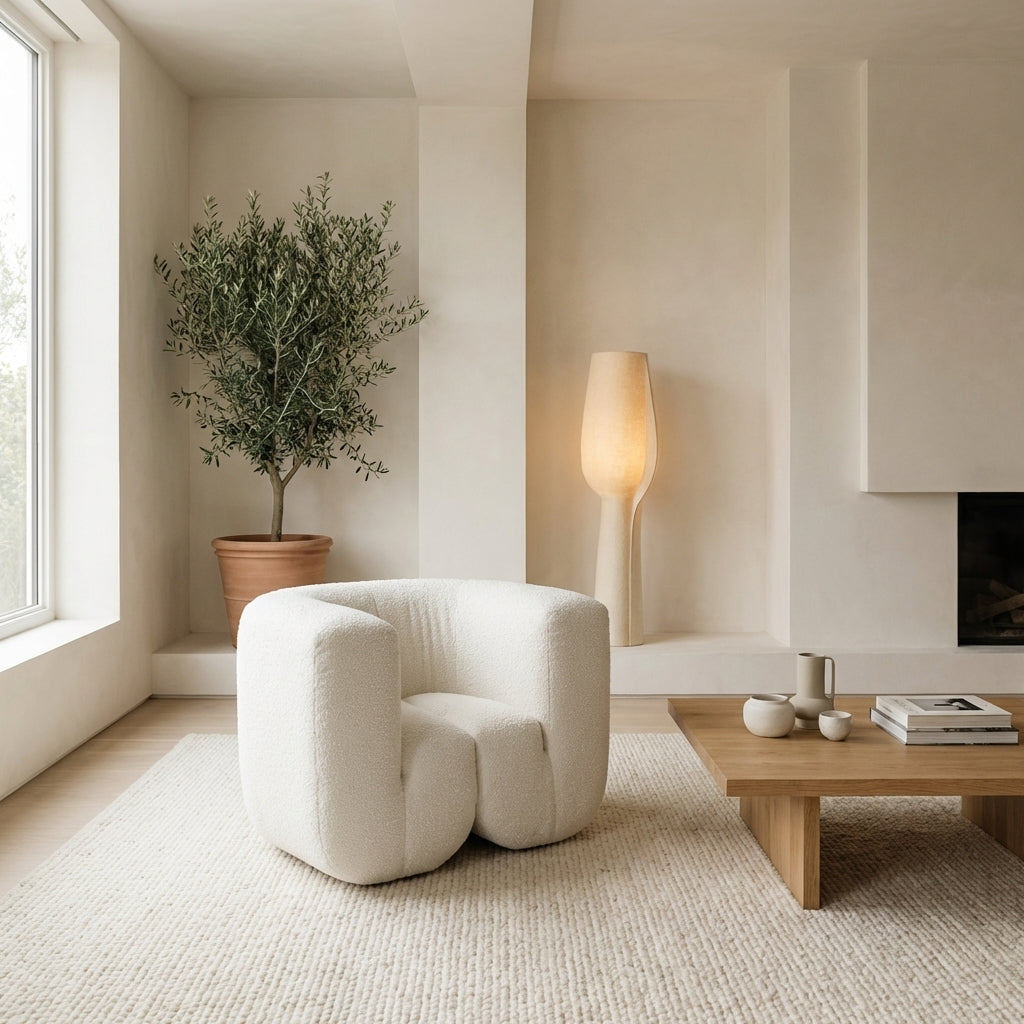 Serpentine Bucket Lounge Chair - Off-White Boucle
