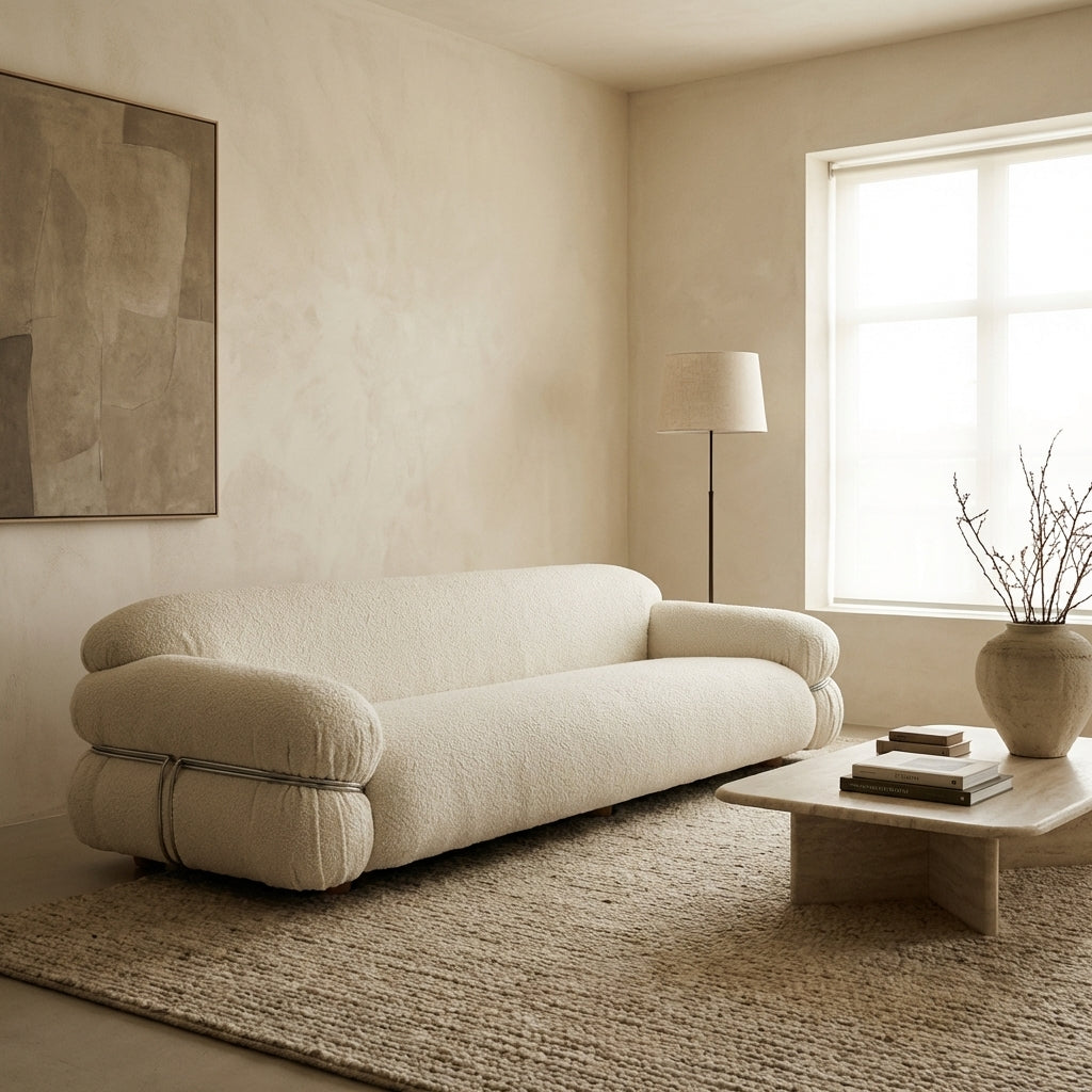 Sasann Three Seater 95" Sofa - Ivory Boucle