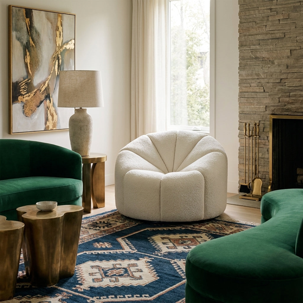 Daisy Channelled Swivel Lounge Chair - Boucle