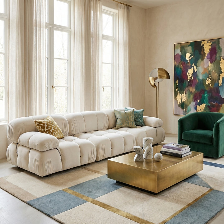 Grappolo Modular Sectional Sofa Set - Ivory Velvet