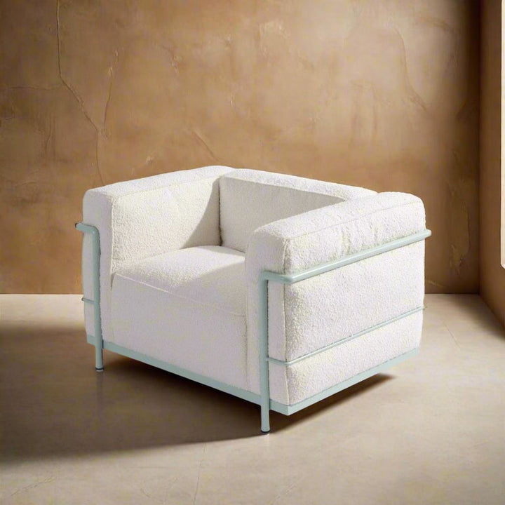 Corbusier Grande Lounge Chair in Boucle-France & Son-FYS3021OWHT-Lounge Chairs-2-France and Son
