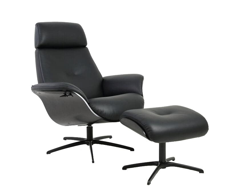 Falcon Chair + Ottoman-Fjords-Fjords-984005-1-Lounge ChairsBlack leather / Black on Oak frame/ Black base-2-France and Son