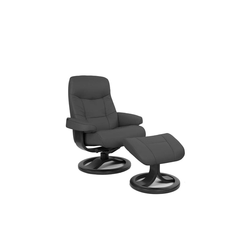 Muldal R Small Chair with Footstool Soft Parts-Fjords-FJORDS-895UPI-101-Lounge ChairsNordic Line Leather Black 101-9-France and Son