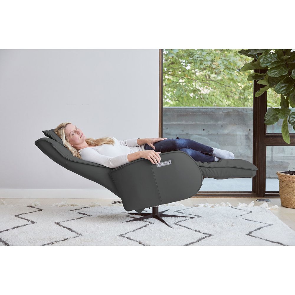 Lounge Chairs: Recliners Axel Power Large Dual Motor Concealed Footrest Relaxer - Soft Line Grey Leather