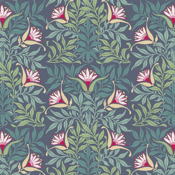 Flowervine Wallpaper-Mitchell Black-MITCHB-WC362-2-PM-10-Wall DecorPatterns Blue/Green-Premium Matte Paper-3-France and Son