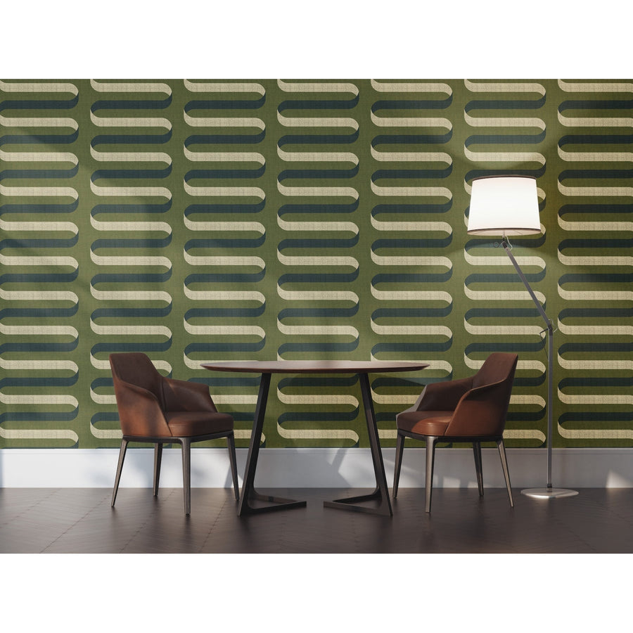 Folding Ribbon Wallpaper-Mitchell Black-MITCHB-WC406-OL-PM-10-Wall DecorPatterns Olive-Premium Matte Paper-2-France and Son