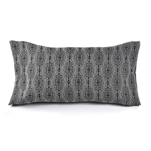 Fretwork Pillow-Ann Gish-ANNGISH-PWFW2414-CHA-TEA-BeddingCharcoal/Teal-24x14-5-France and Son