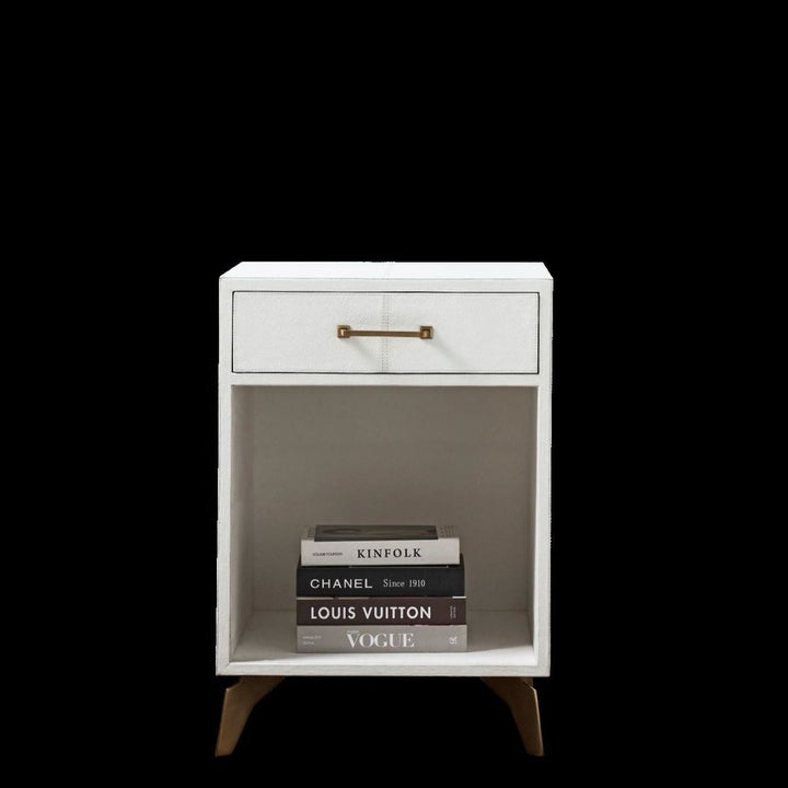 Berkeley Single Drawer Leather Wrapped Side Table - White