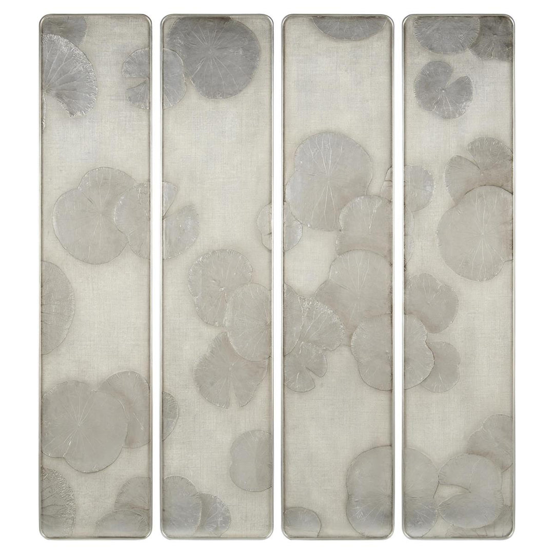 David Thompson's Four-Panel Silver Lotus Wall Art - Black And White,Brown,Grey,Off White,White