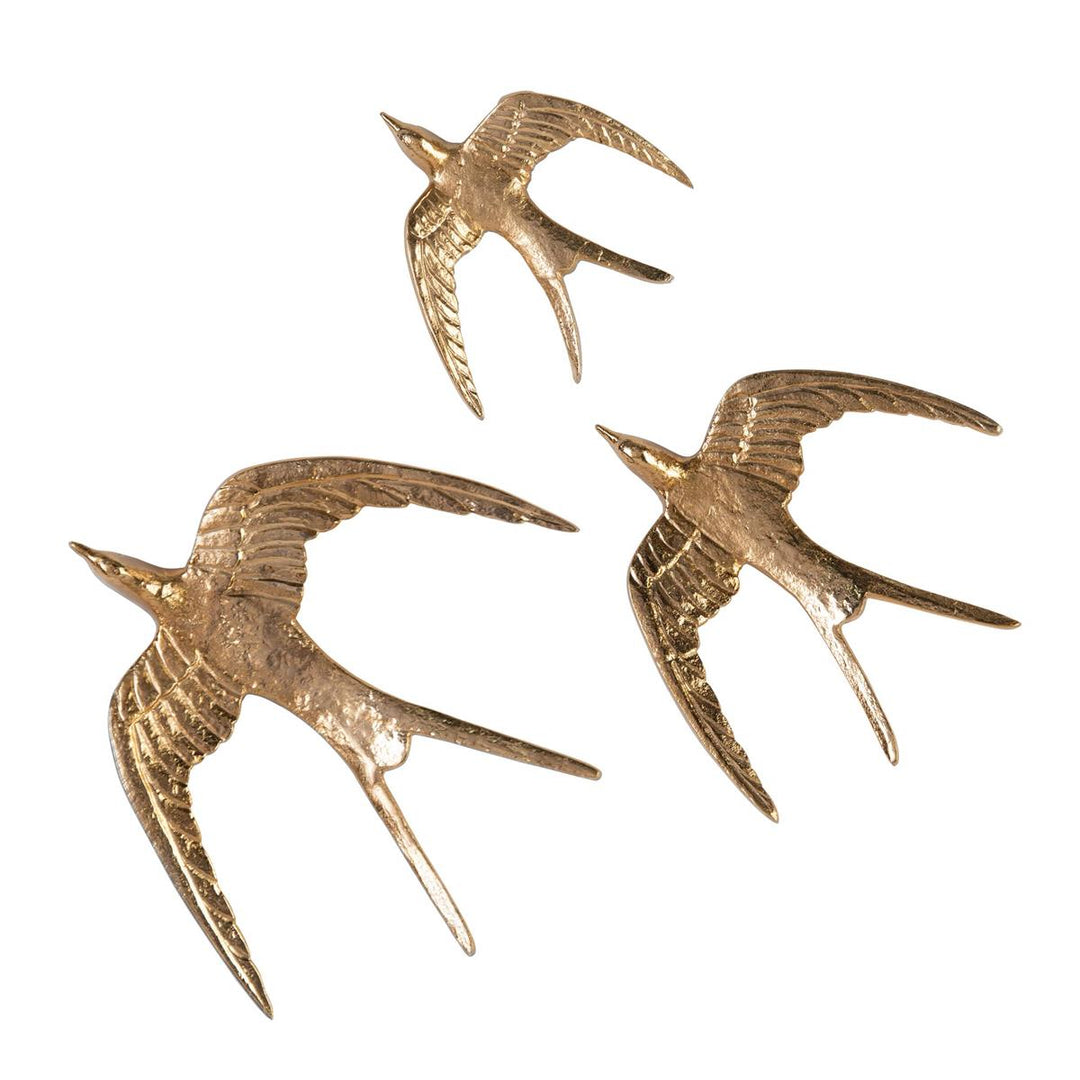 Set Of Three Gold Birds In Flight