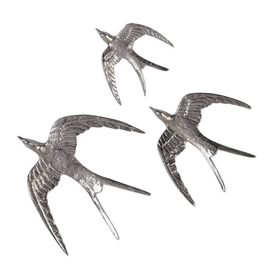 Set Of Three Silver Birds In Flight