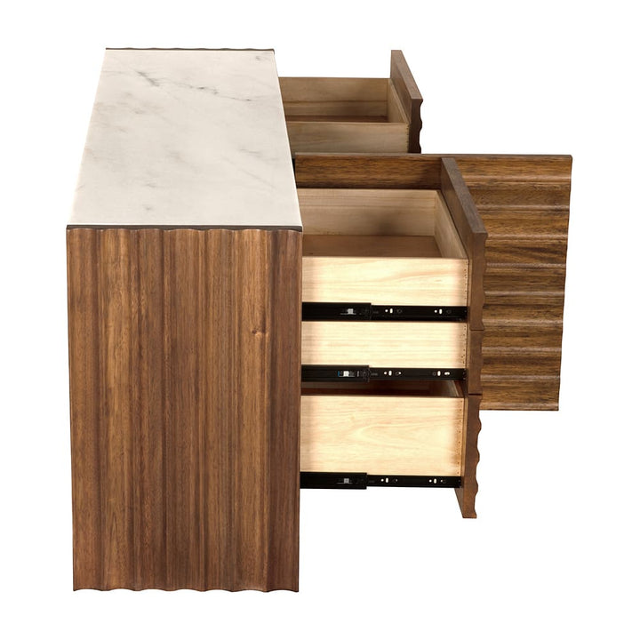 Noir Furniture Gauss Sideboard with Marble Top Dark Walnut
