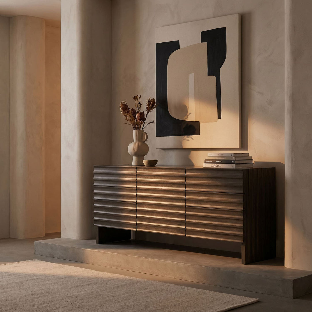 Noir Furniture Gauss Sideboard with Marble Top Greige Walnut
