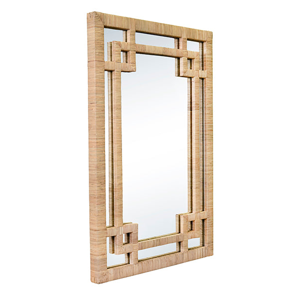 Mirrors Greek Key Design Mirror In Wrapped Natural Rattan