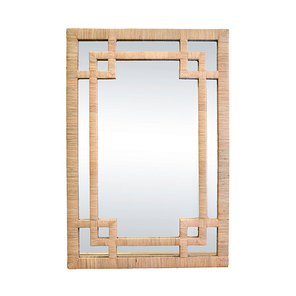 Mirrors Greek Key Design Mirror In Wrapped Natural Rattan