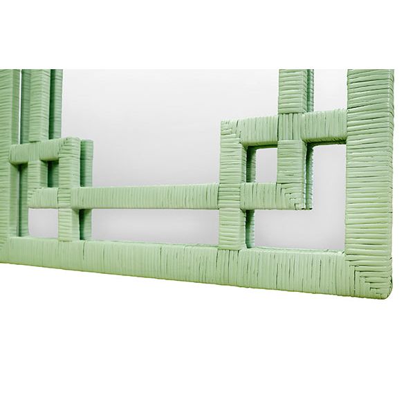 Mirrors Greek Key Design Mirror In Wrapped Rattan In Sage Green