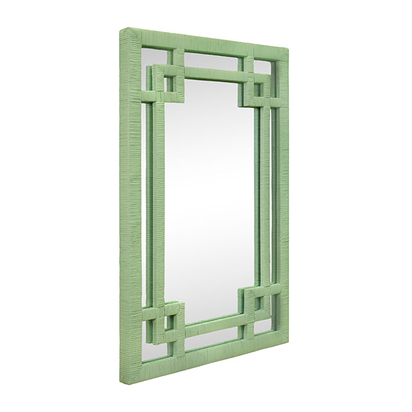 Mirrors Greek Key Design Mirror In Wrapped Rattan In Sage Green