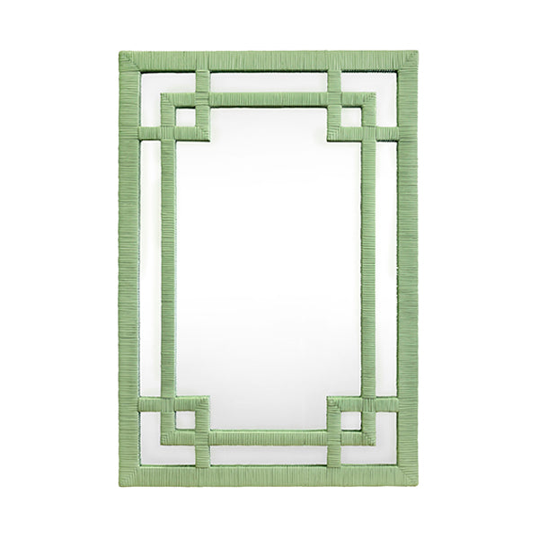 Mirrors Greek Key Design Mirror In Wrapped Rattan In Sage Green