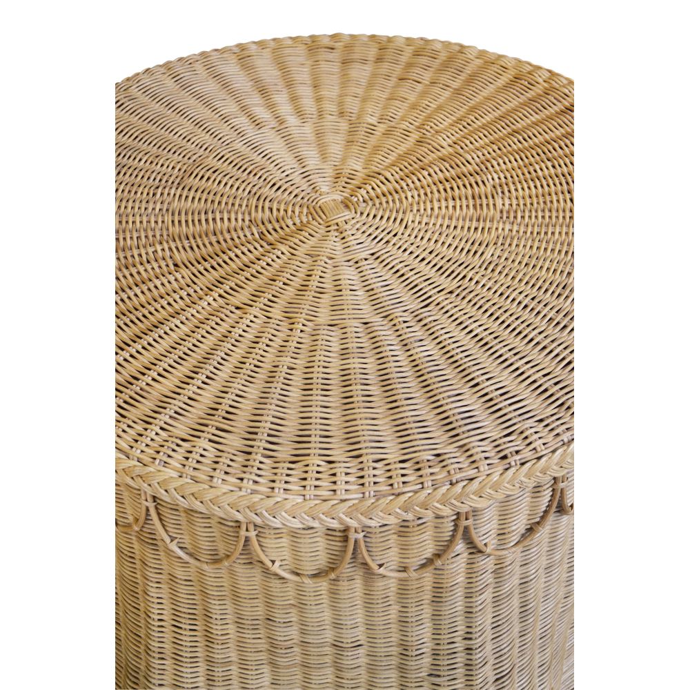Round Coffee Table With Scalloped Detail In Natural Woven Rattan