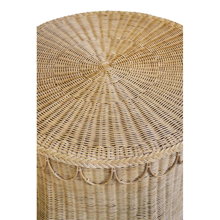 Round Coffee Table With Scalloped Detail In Natural Woven Rattan