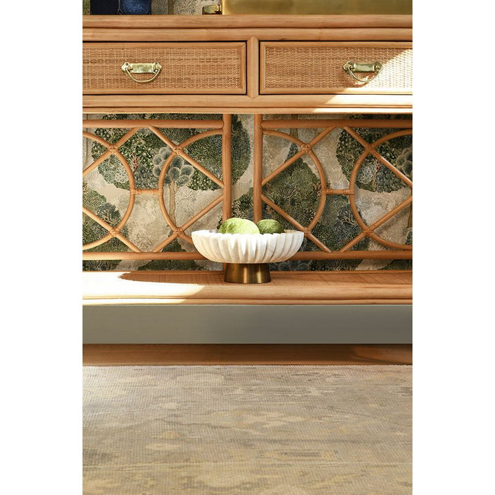 Two Drawer Console With Decorative Back In Natural Rattan