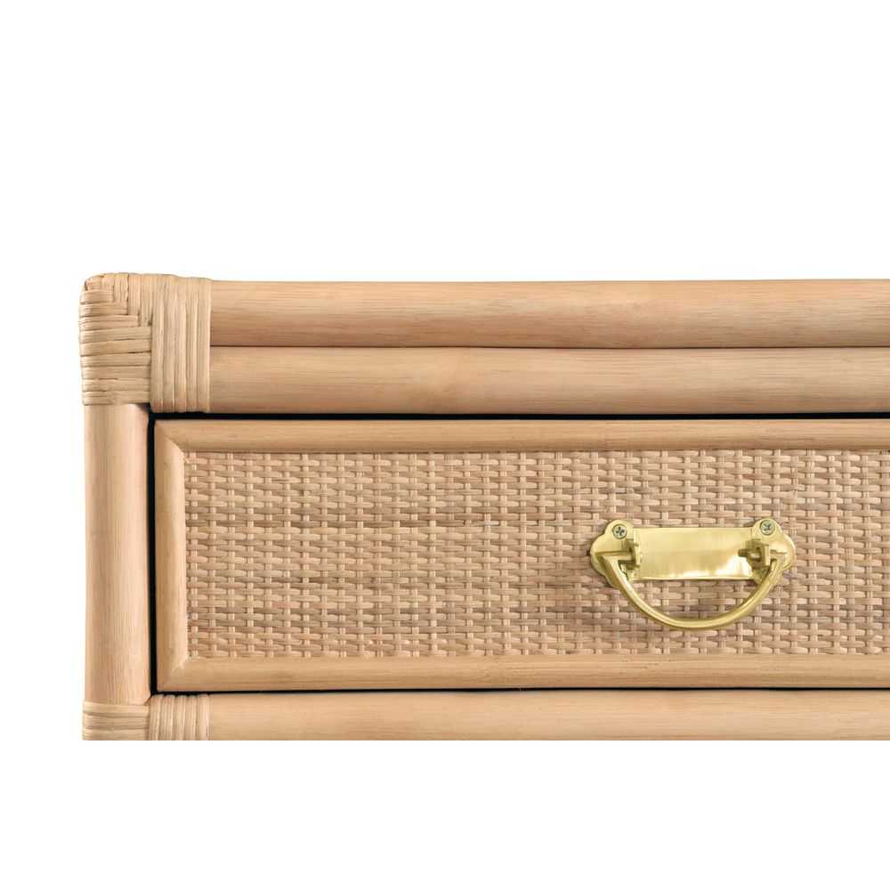 Two Drawer Console With Decorative Back In Natural Rattan