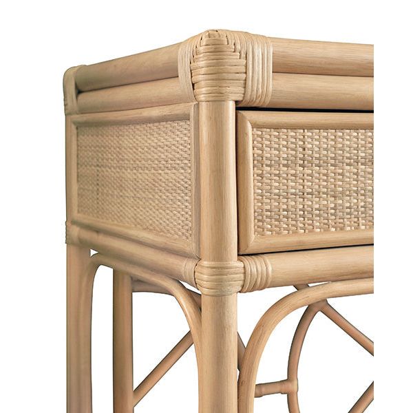Two Drawer Console With Decorative Back In Natural Rattan