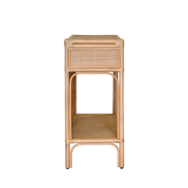 Console Tables Two Drawer Console With Decorative Back In Natural Rattan