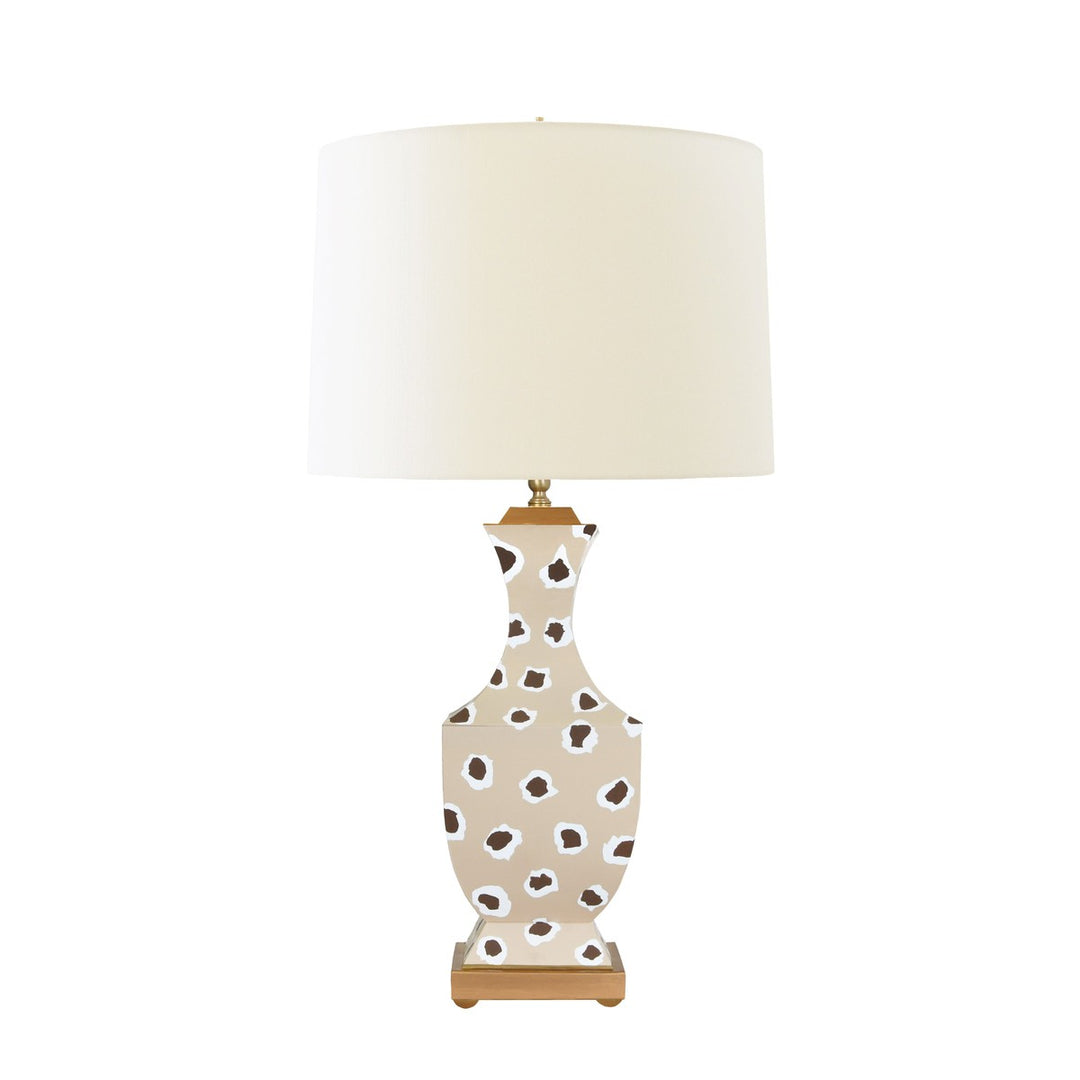 Gina - Handpainted Tole Table Lamp In Brown Leopard Pattern