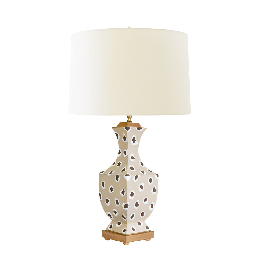 Gina - Handpainted Tole Table Lamp In Brown Leopard Pattern