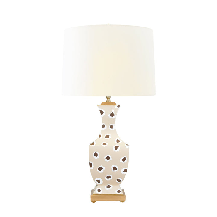 Gina - Handpainted Tole Table Lamp In Brown Leopard Pattern